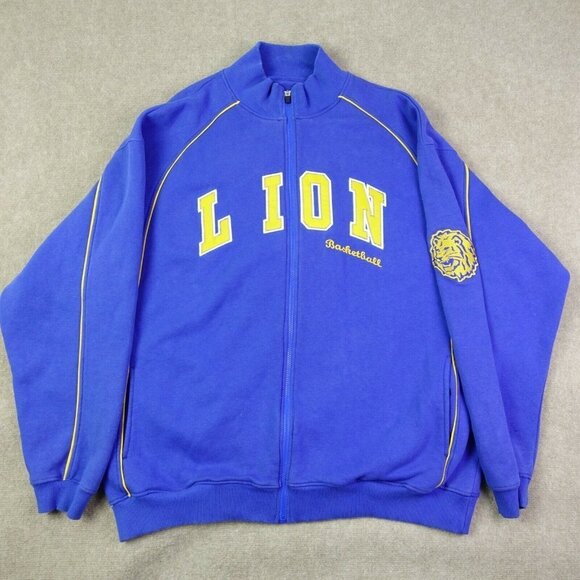 The Rock Men's XL Cotton Blend  Lion Basketball Blue Yellow Zip-Up Jacket - Picture 1 of 6